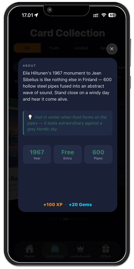 ROAM collectible card — story and details on reverse